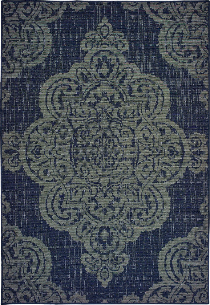 Oriental Weavers Marina Navy/ Grey Oriental Indoor/Outdoor Rug 5'3"X7'6"