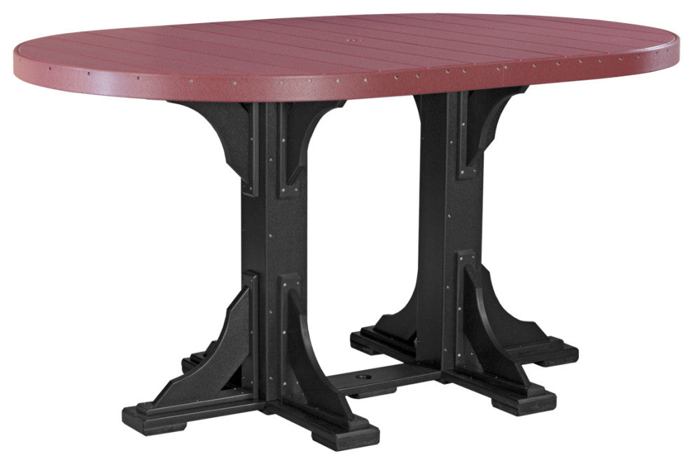 Poly Round Table, Cherrywood & Black, 4' X 6', Bar Height