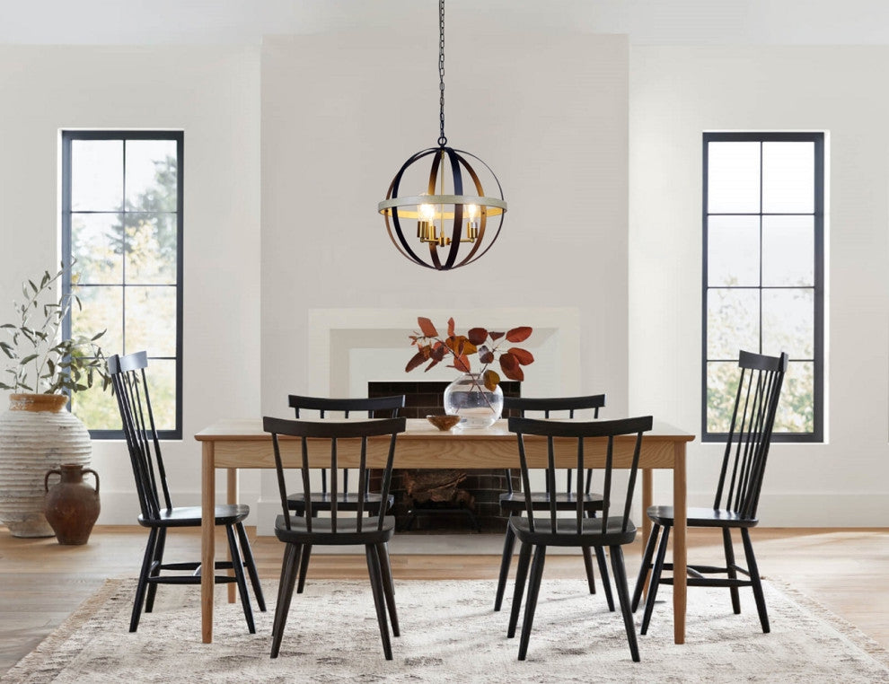 Chloe Lighting ABBOTT Farmhouse-Style Black/Bronze/Wood 3 Light Pendant 20" Wide