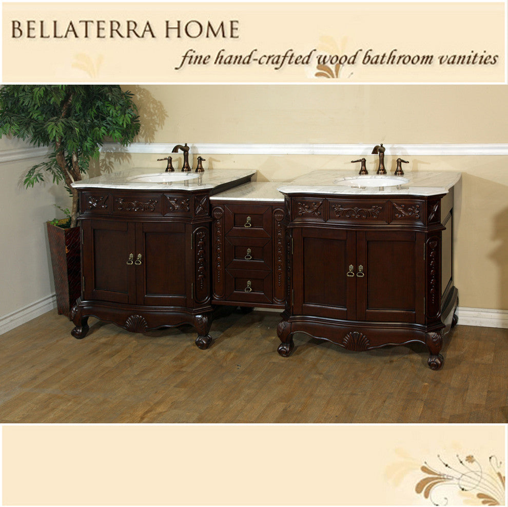 Ashby White Double Vanity, Walnut With Marble Vanity Top, Cream