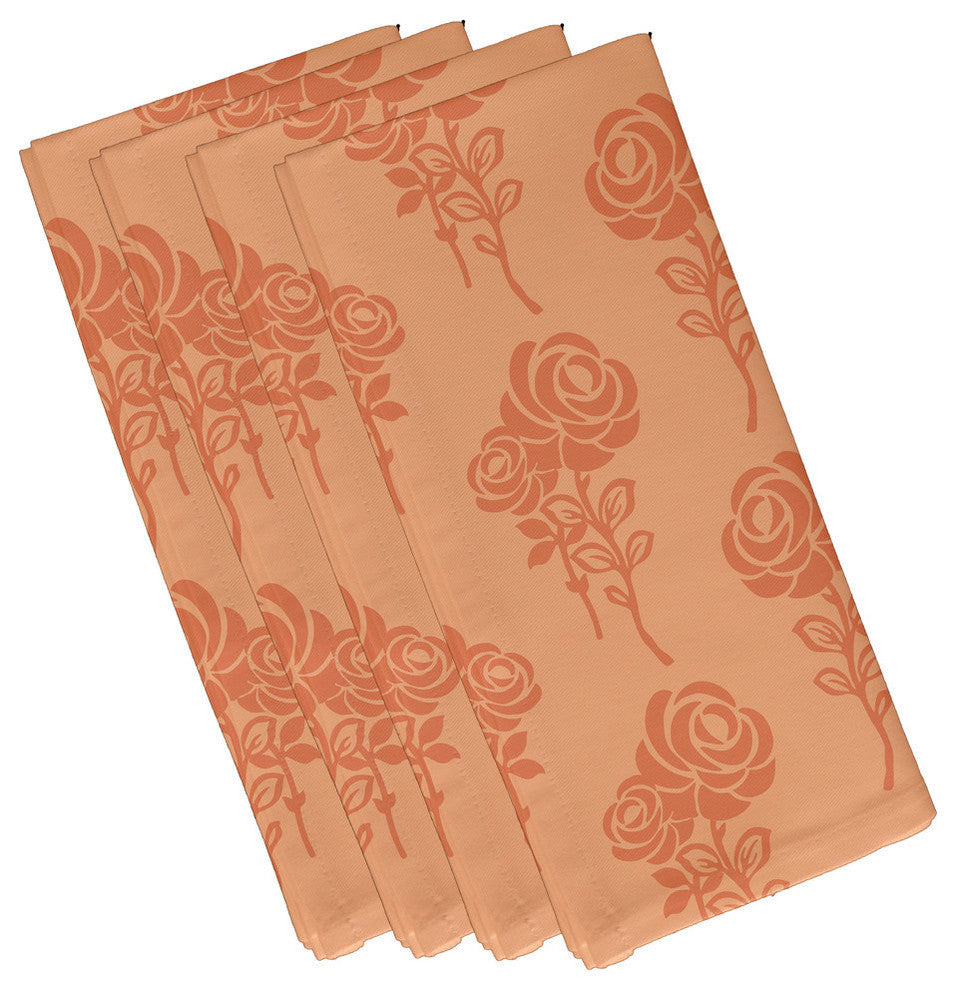 Carmen, Floral Print Napkin, Peach, Set of 4