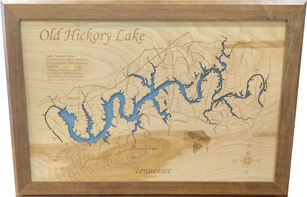 Old Hickory Lake, TennesseeWood Lake Map, Medium Framed