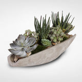 Assorted Artificial Succulents With Natural Pebbles, Stone Boat