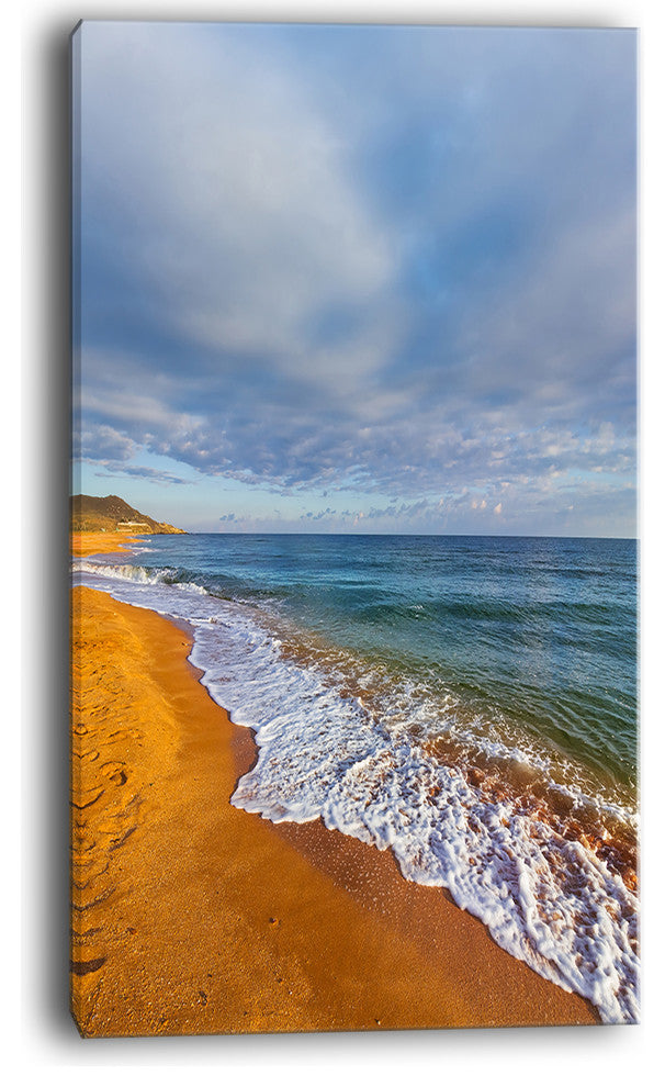 "Dark Beach Under Cloudy Skies" Modern Beach Canvas Art Print, 16"x32"