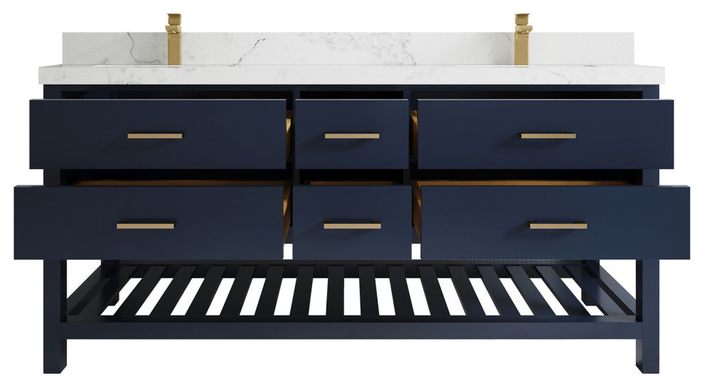 Parker 72 Double Sink Bath Vanity in Navy Blue  2" Calacatta Nuvo
