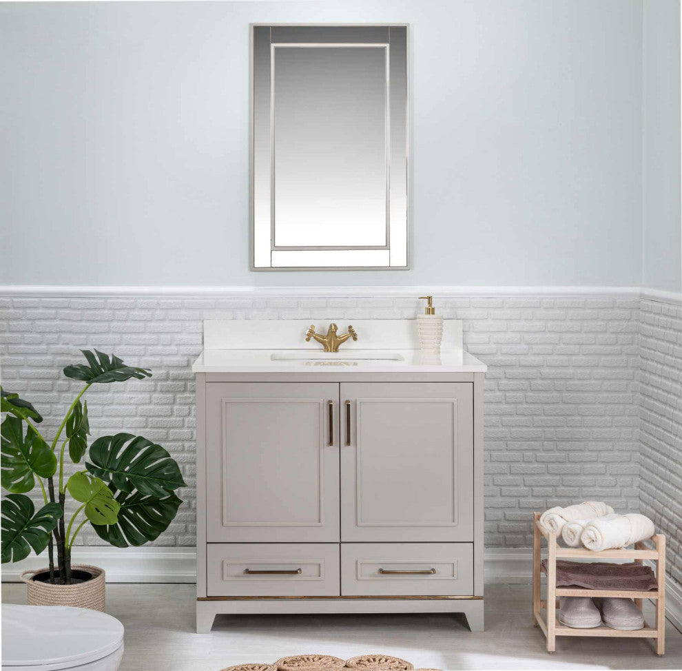 Albia Collection 36" Bathroom Vanity With Sink, Mirror, Countertop, Gray