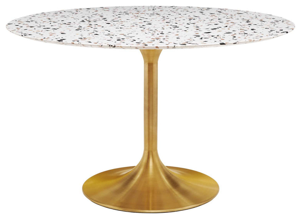 47" Dining Table, Round, White Gold, Metal, Modern, Cafe Bistro Hospitality