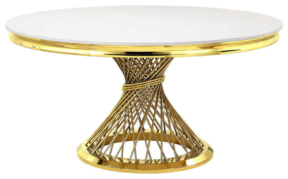 Acme Fallon Dining Table, Faux Marble Top & Mirrored Gold Finish