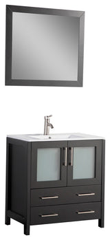 Vanity Art Single Vanity Set With Ceramic Top, 30", Espresso, Standard Mirror