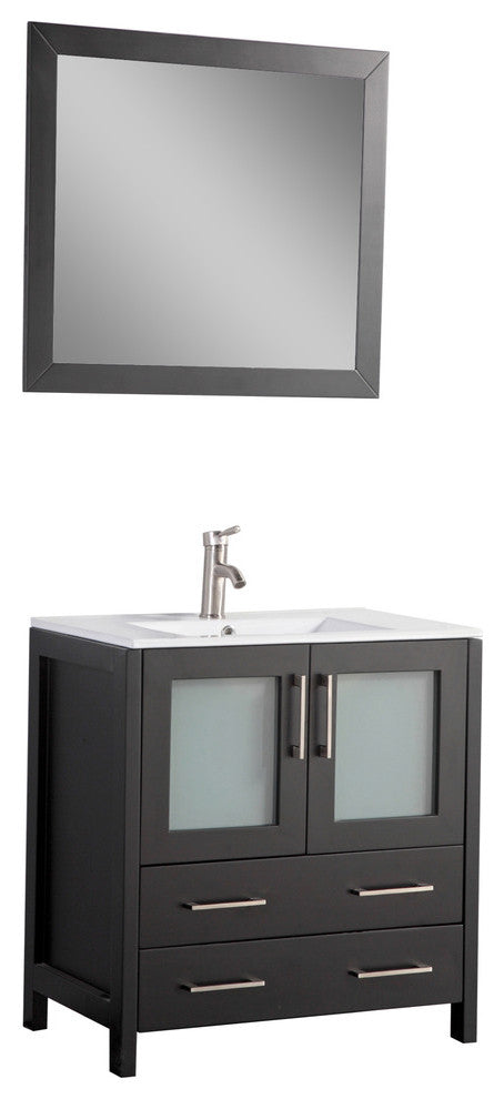 Vanity Art Single Vanity Set With Ceramic Top, 30", Espresso, Standard Mirror