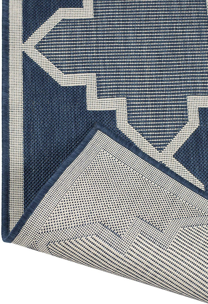 Outdoor Collection Trellis Diamond Rug Geometric Rug, Midnight Blue, 5'3"x7'6"