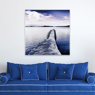 Moonlit Dock Wall Art Frameless Free Floating Tempered Glass 40"x40"