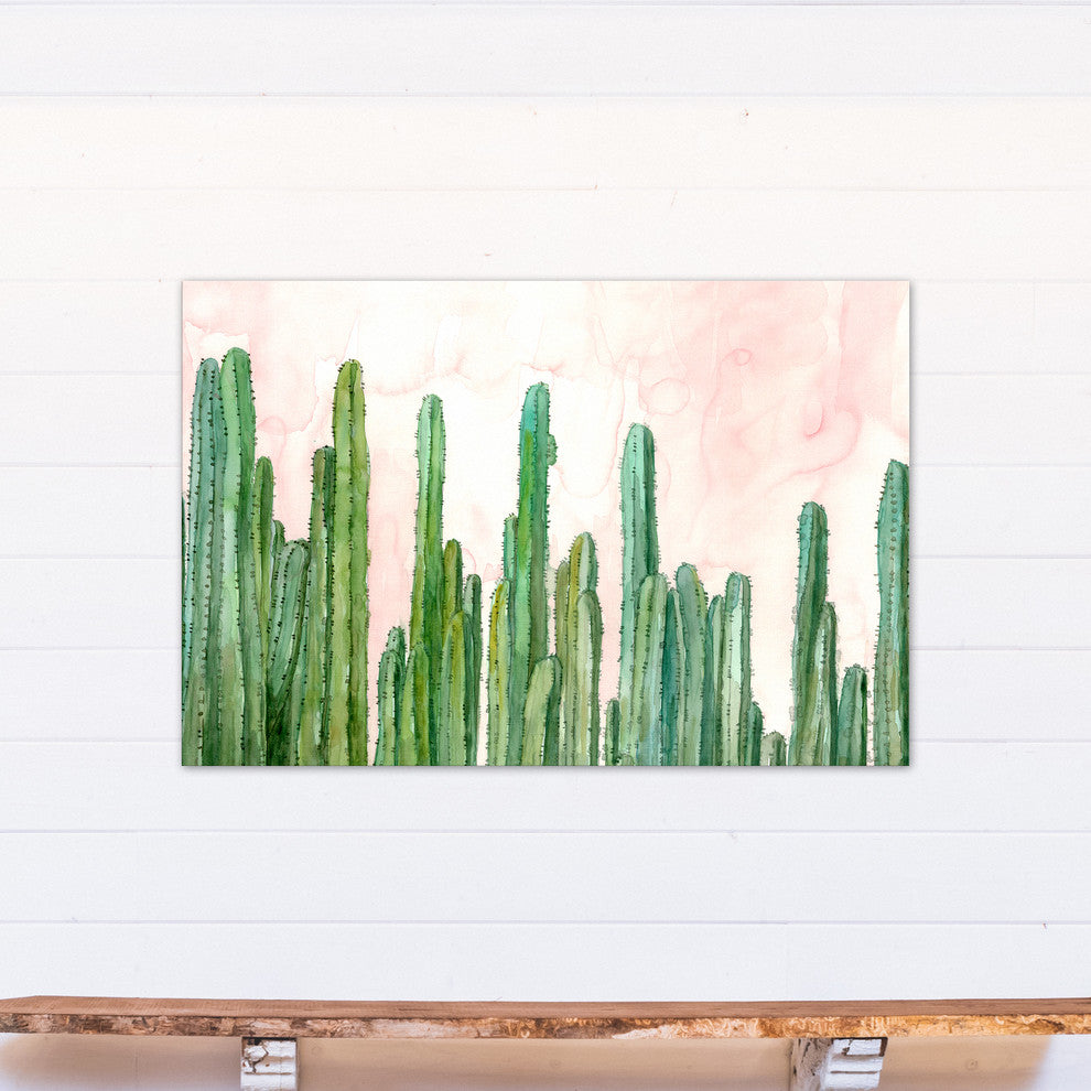 Field of Cactus on Pink Watercolor Print on Canvas