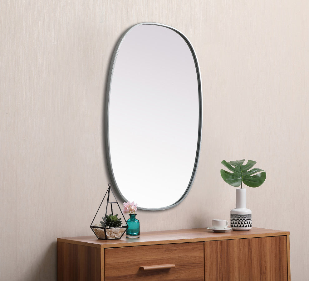 Metal Frame Oval Mirror 27X40 Inch, Silver