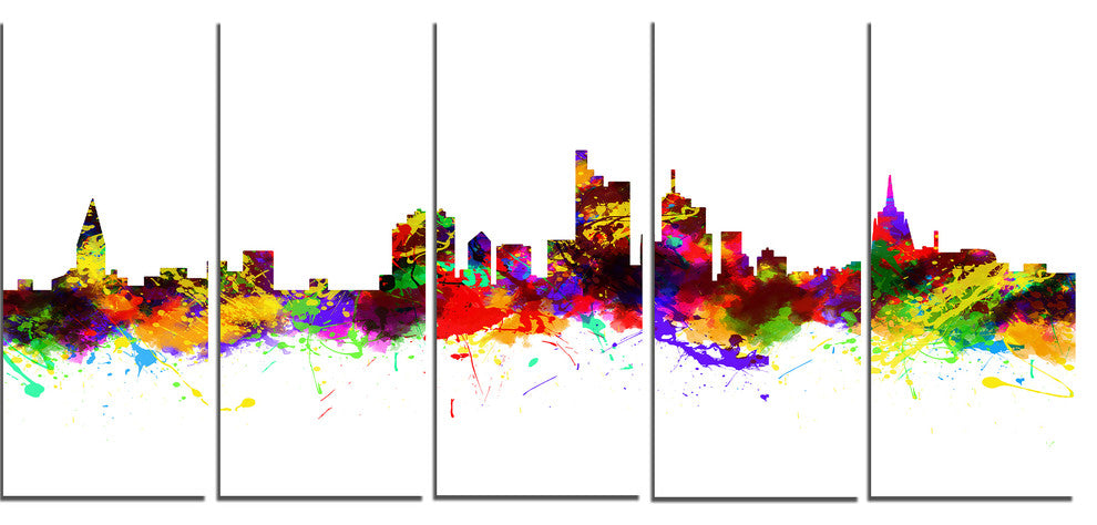 "Frankfurt, Germany" Skyline Cityscape Painting Wall Art, 5 Panels, 60"x28"