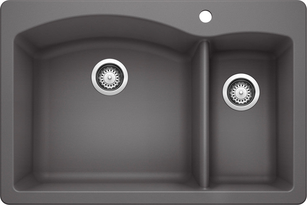 Blanco 440197 22"x33" Granite Double Dual-Mount Kitchen Sink, Cinder, Single Fau