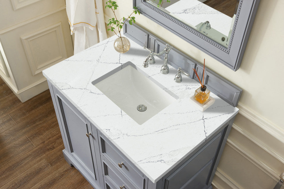 James Martin 825-V36-SL-3ENC De Soto 36" Single Vanity Silver Gray w/ Quartz To