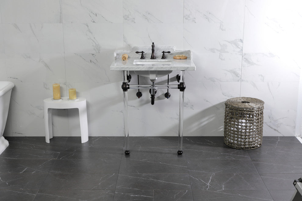 Kingston Brass LMS30MASQ5 30" Carrara Marble Console Sink, Acrylic Legs