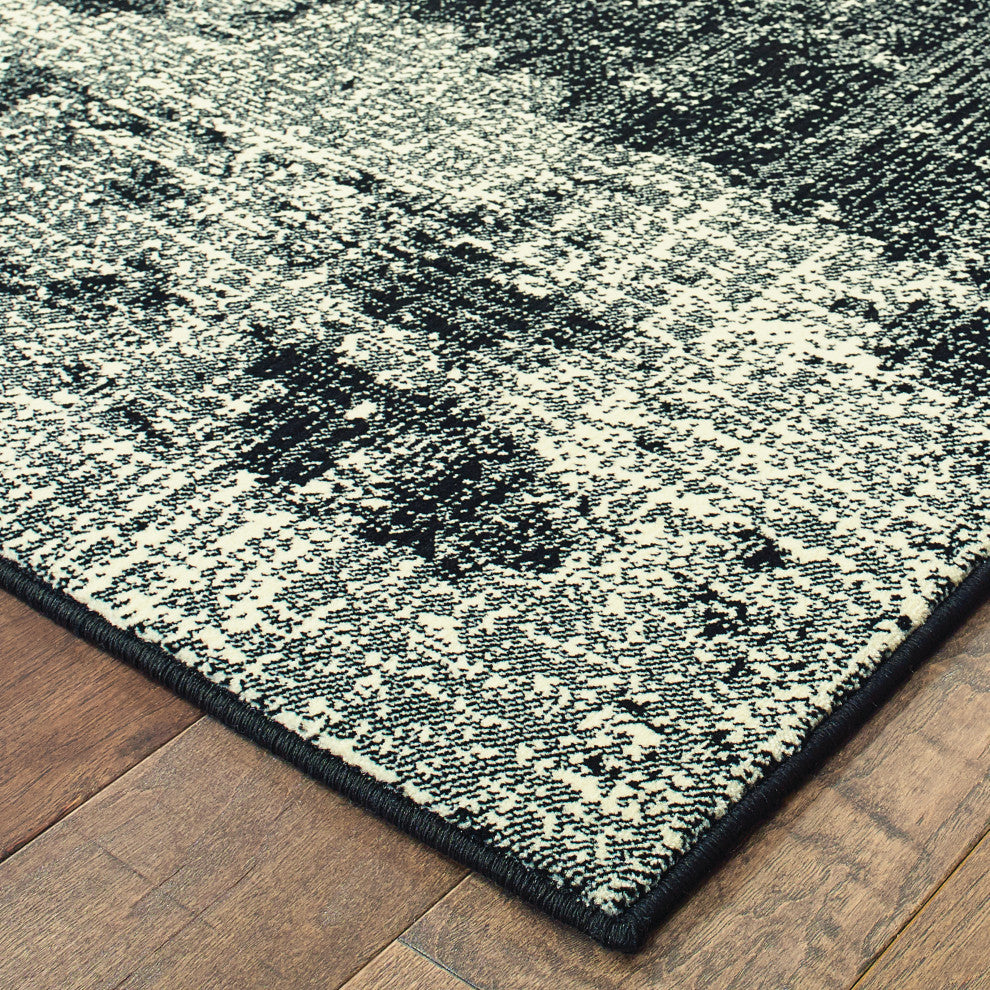 Lauren Distressed Abstract Black/ Ivory Area Rug, 7''10"x10''10"