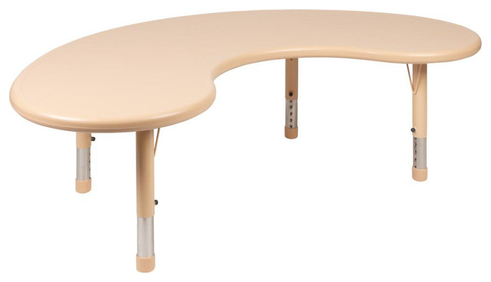35"x65" Half-Moon Plastic Height Adjustable Table Set With 4 Chairs, Natural