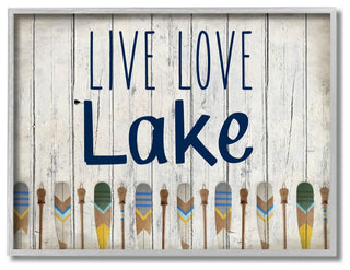 Live Love Lake Phrase Boating Blue Yellow Paddles Word Design,1pc, each 16 x 20