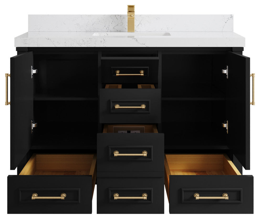 Aberdeen 48 Single Sink Bath Vanity in Black 2" Empira Quartz