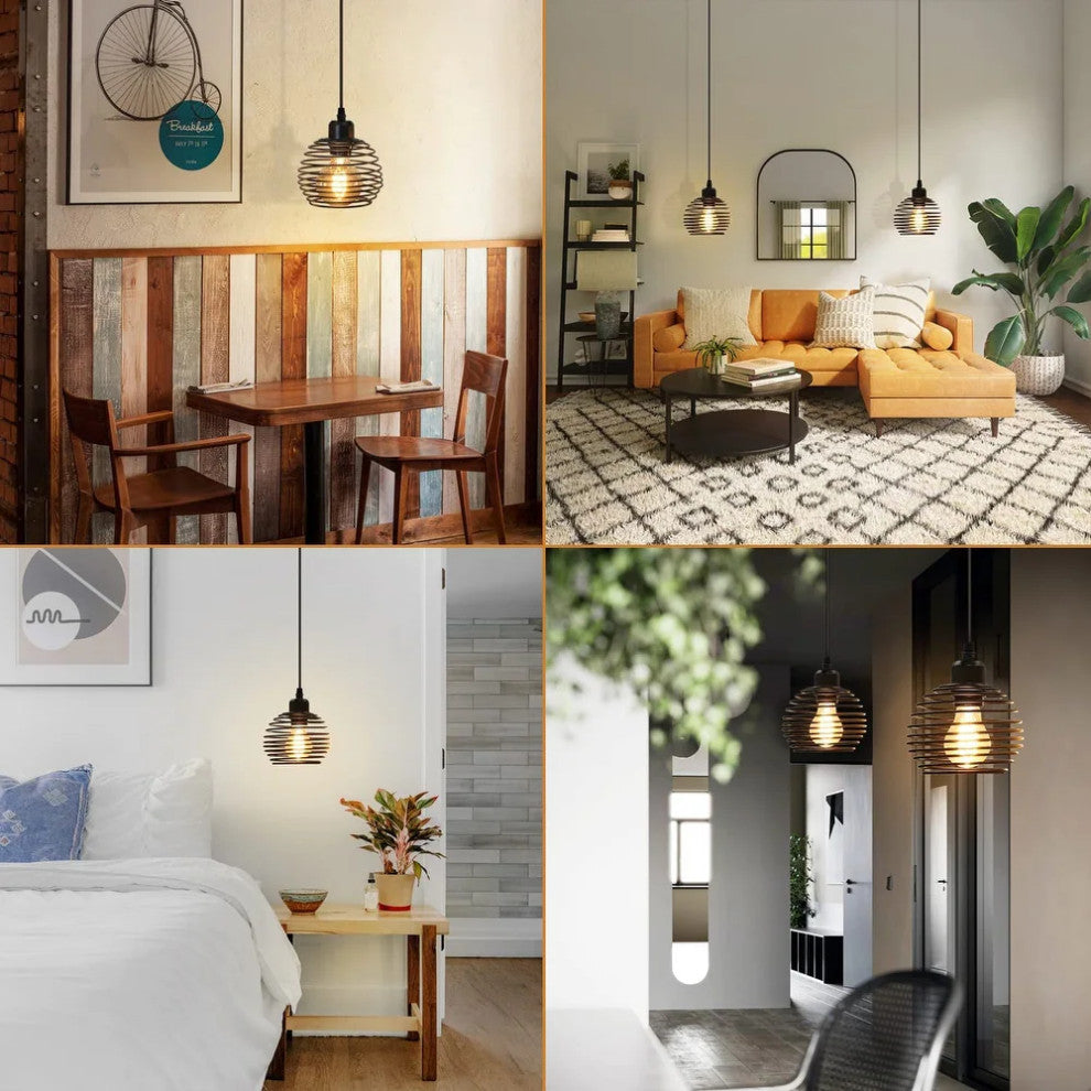 Industrial Hanging Ceiling Light Over Island Cage Black Pendant Light Fixture