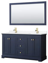 Avery 60, Double Vanity, Dark Blue, White Marble Top, SQ Sinks, 58, Mirror