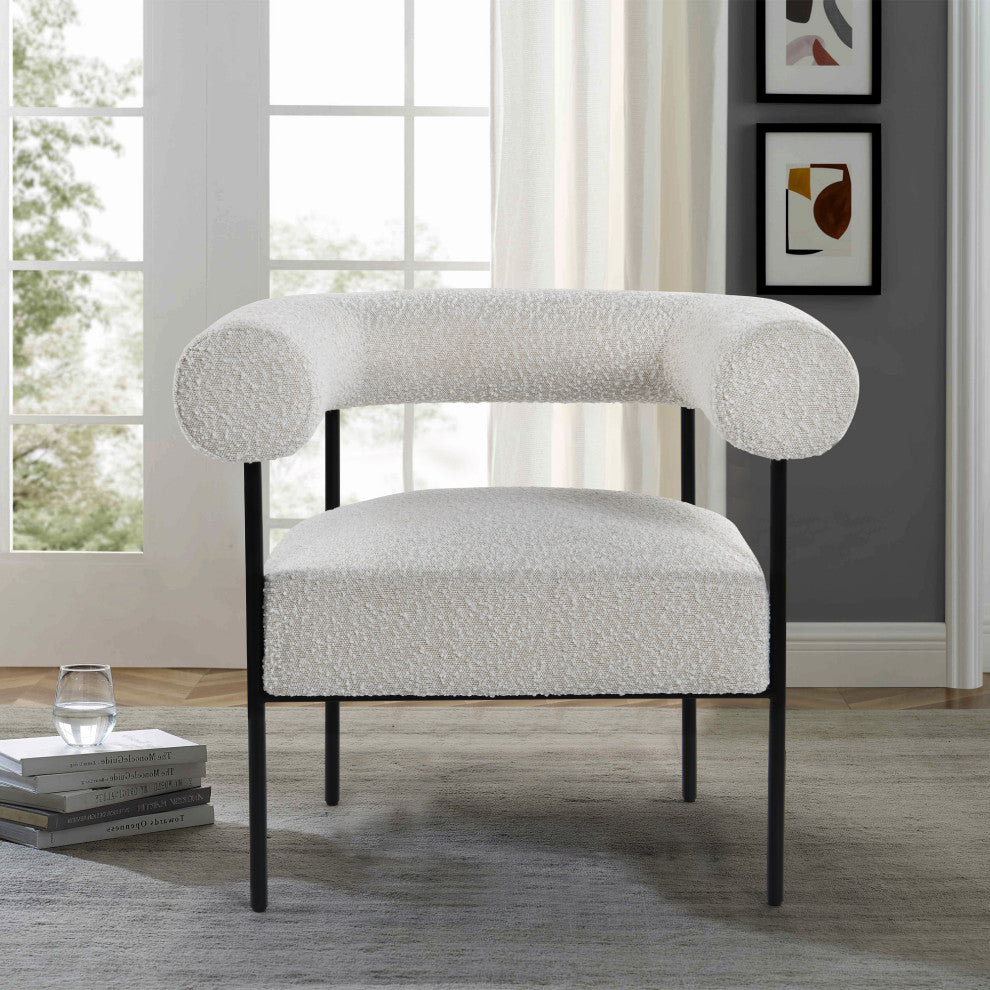 Melvin Boucle Fabric Accent Chair, Black Legs, Cream