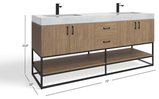 Bahia Bath Vanity, Oak, 72", Matte Black Hardware, Double, Freestanding