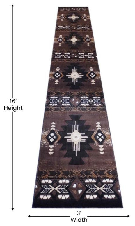 Mohave Collection Traditional Southwestern Style Area Rug, Chocolate, 3' X 16'