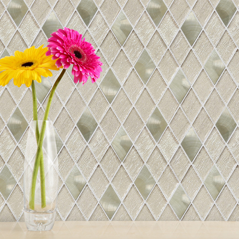 Ballagh 9.9"x12" Diamond Glass Mosaic Mix Wall Tile, Champagne, Sample