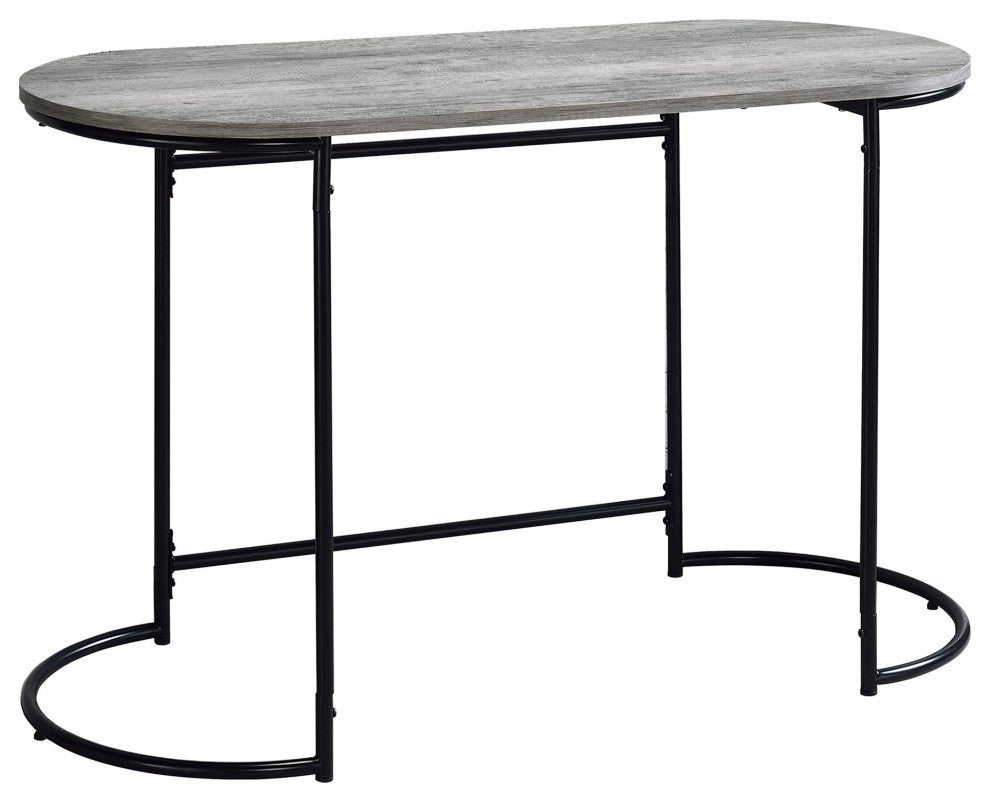 Transitional Desk, Sturdy Black Metal Legs With Oval Shaped Walnut Finished Top