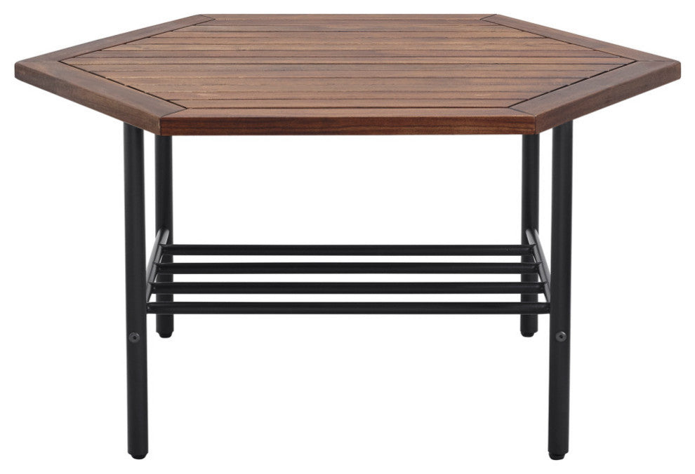 Pearson Modern Wood and Metal Outdoor Hexagon Coffee Table