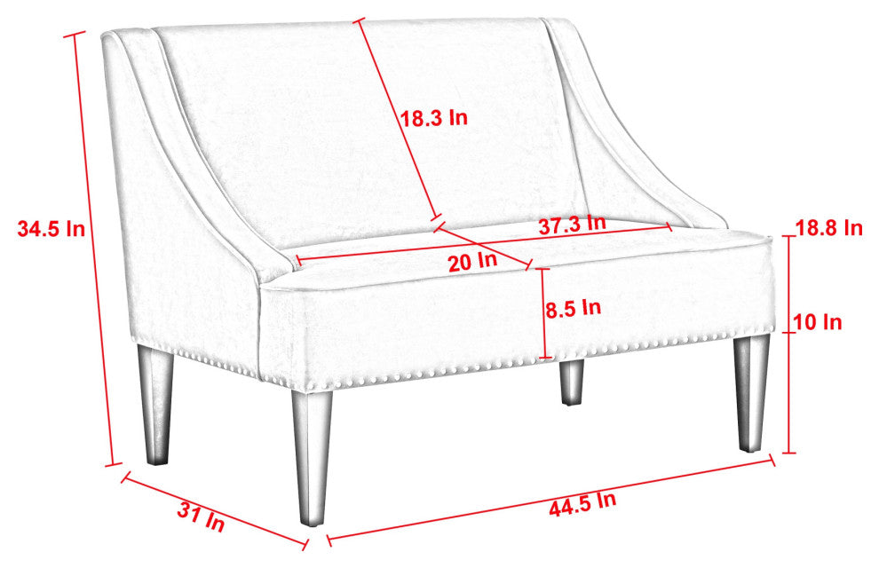 45" Cream And Black Upholstered Linen Bench