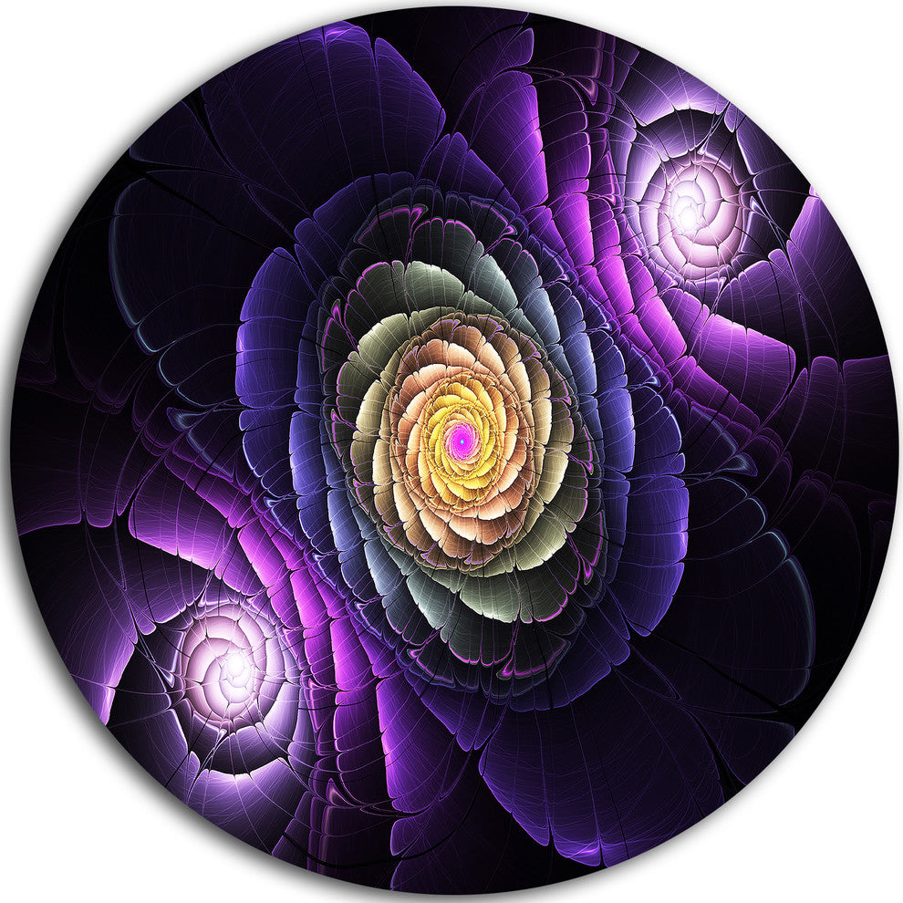 Fractal Purple Flowers Digital Art, Flower Round Wall Art, 36"