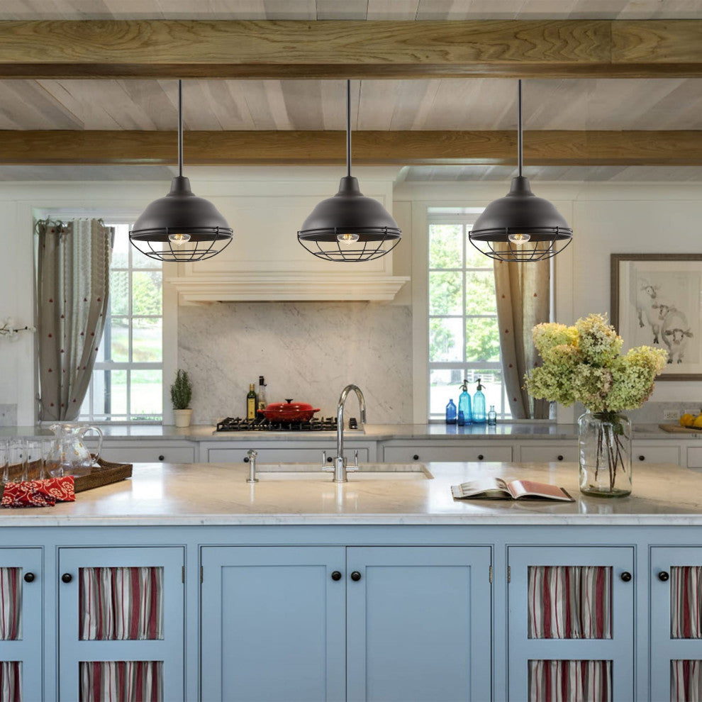Levi Industrial Farmhouse Iron LED Pendant, Oil Rubbed Bronze, 1-Light