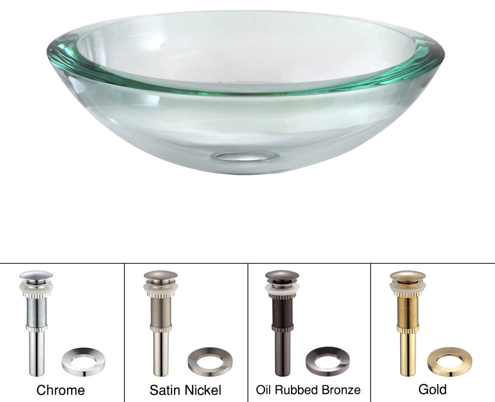 Clear 17" Glass Vessel 19mm thick Bathroom Sink, Chrome