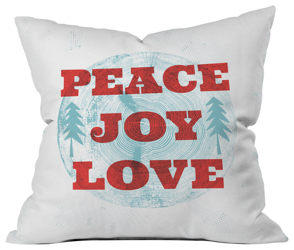 Deny Designs Heather Dutton Peace Joy Love Woodcut Throw Pillow, 26"x26"