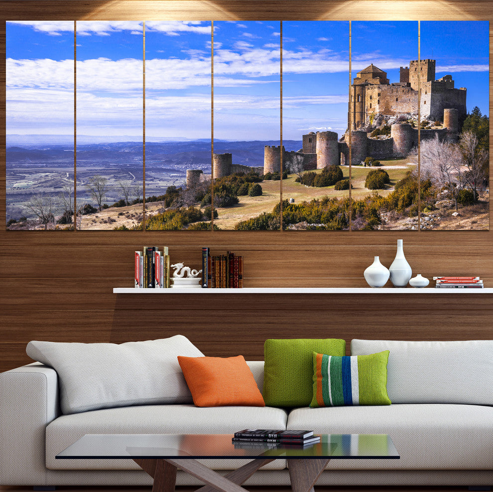 Medieval Loarre Castle Panorama, Landscape Canvas Art Print, 83"x32", 7 Panels