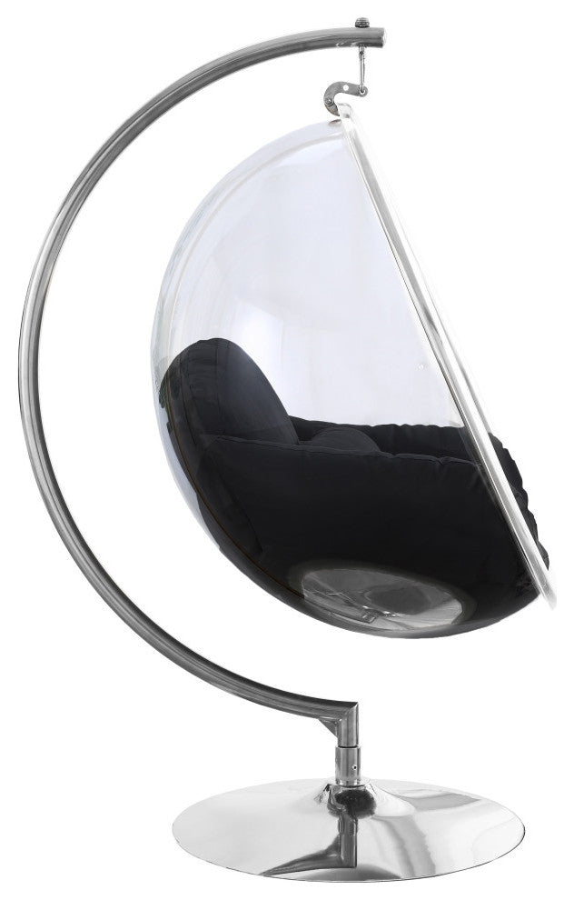 Luna Metal Acrylic Swing Bubble Accent Chair With Stand, Black, Chrome Base