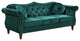 Classic Sofa, Velvet Seat With Button Tufted Back & Nailhead Trim Accent, Green