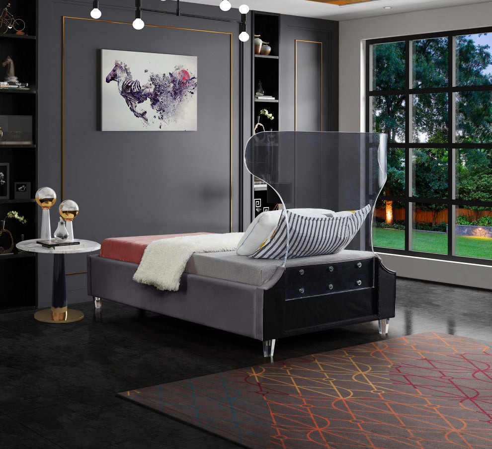 Ghost Velvet Upholstered Bed, Gray, Twin