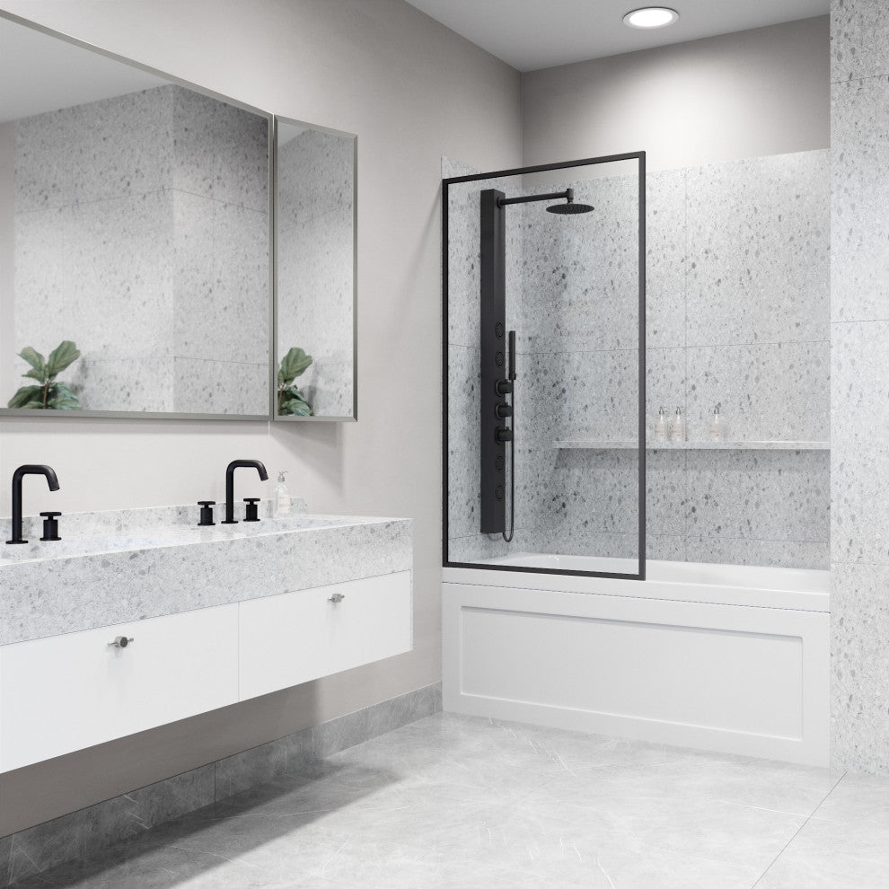 VIGO Meridian Framed Fixed, Matte Black, Tub Screen, 34" W X 62" H, Clear Glass