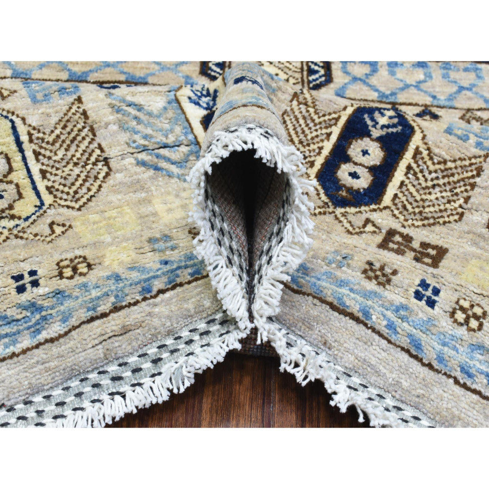 Beige, Hand Knotted Afghan Ersari Soft Wool Oriental Rug, 8'0"x9'9"