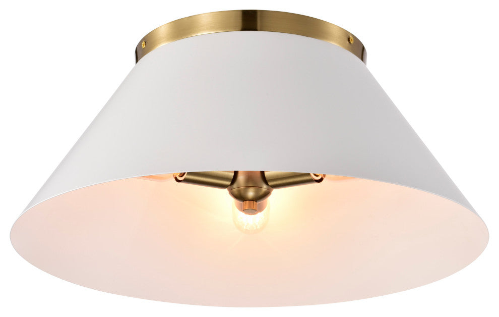 Dover 3-Light Large Flush Mount Fixture, White With Vintage Brass