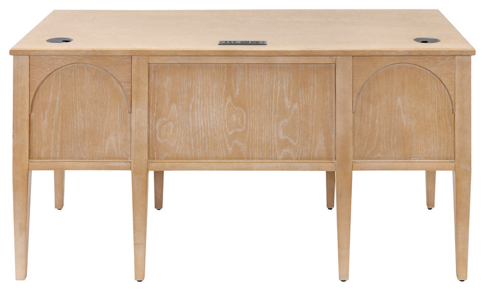 Modern Wood Half Pedestal Desk, Wood Office Desk, Fully Assembled, Light Brown