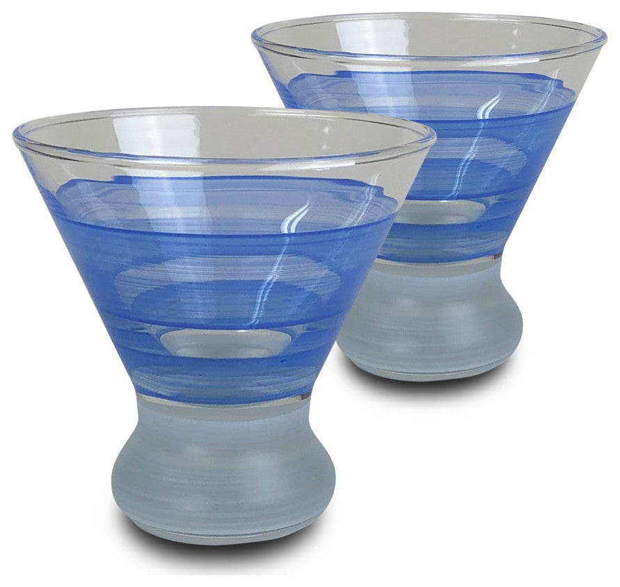Retro Stripe Blue Cosmopolitan Glasses, Set of 2