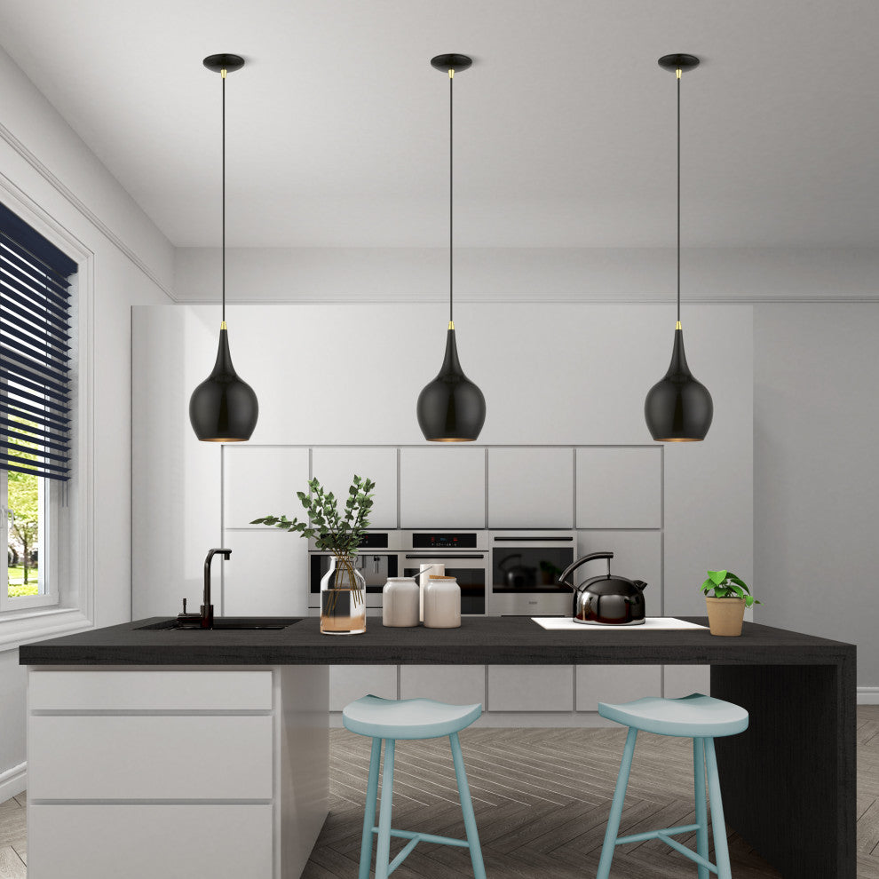 Andes 1 Light Shiny Black With Polished Brass Accents Mini Pendant