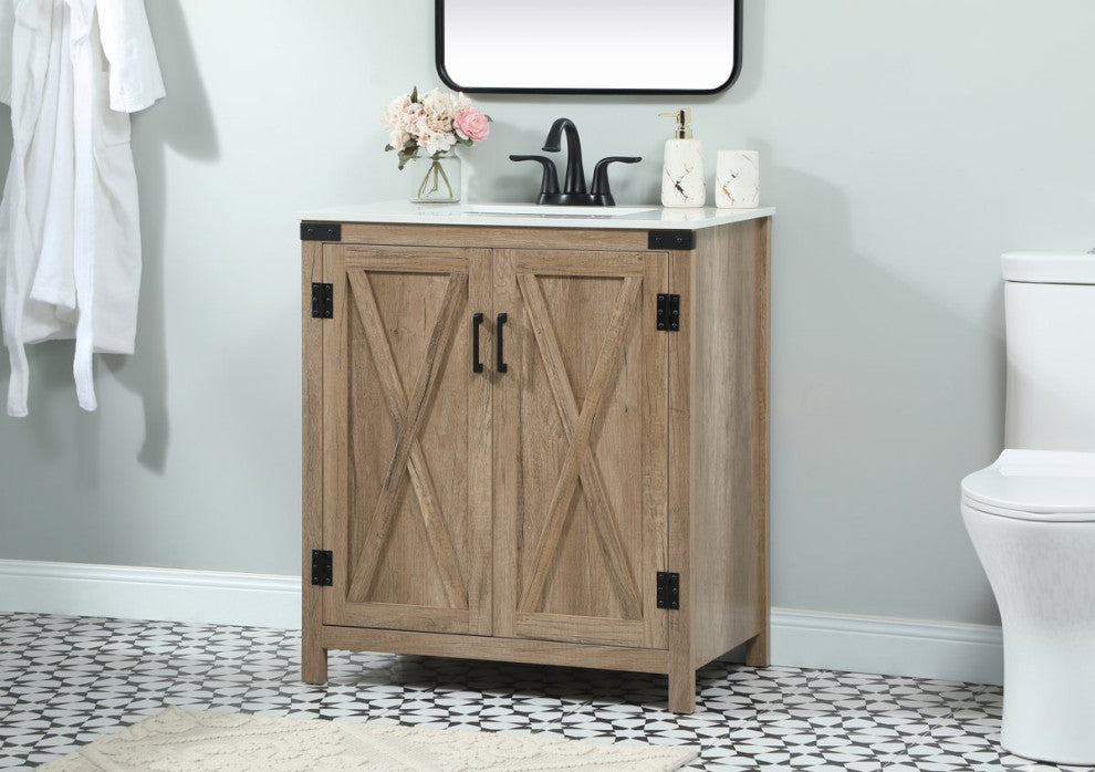 Home Living 19" Farmhouse Natural Oak-Light Bathroom Vanity